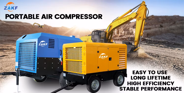 Industrial Equipments 5m3 7-12bar 41kw Screw Type Single Stage Compression Diesel Portable Oil Cooling