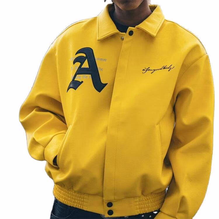 Black Yellow Leather Versity Jacket for Men Manufacturer Bulk Bomber Plus Size Men&prime;s Letterman Varsity Jackets