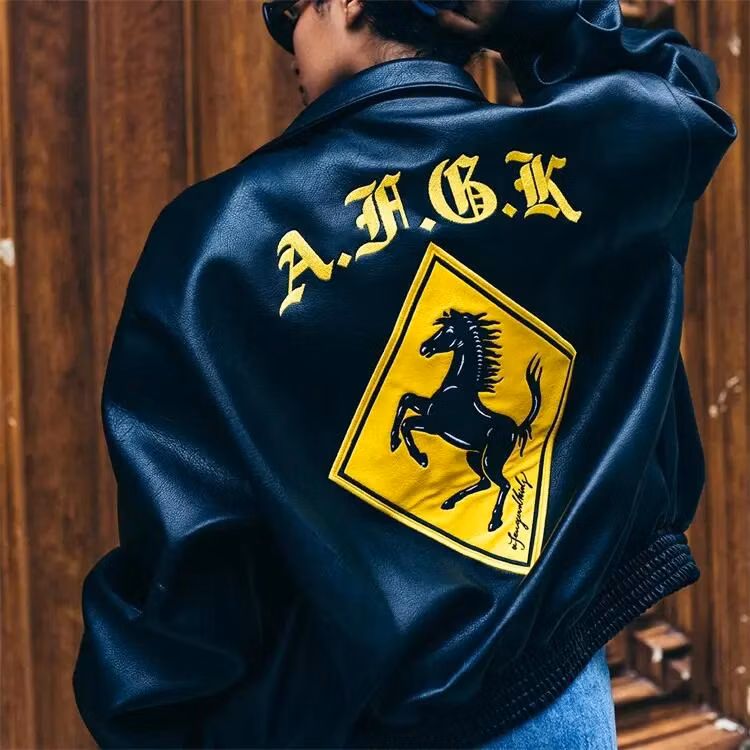 Black Yellow Leather Versity Jacket for Men Manufacturer Bulk Bomber Plus Size Men&prime;s Letterman Varsity Jackets