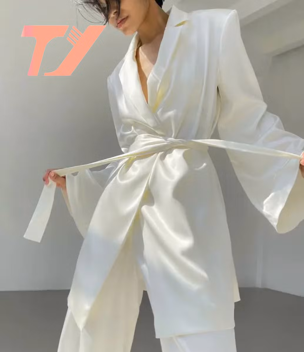 Satin Elegant Long Sleeve Blazer Female Casual Office Vintage Office Suit