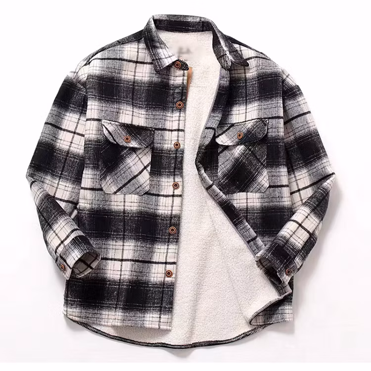 Sherpa Custom Logo Warm Fleece Brushed Lined Flannel Plaid Shirt Jackets