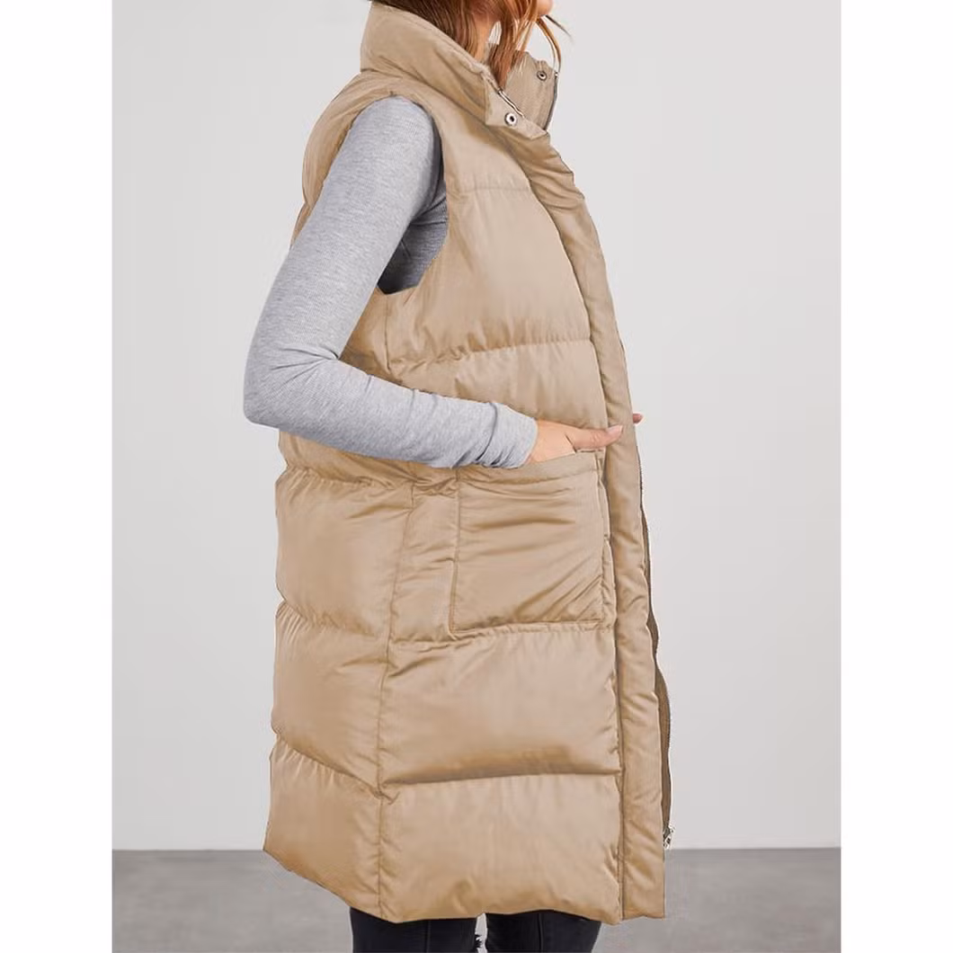 Women&prime;s Fleece Long Gilets Winter Jacket with Pockets Oversized Hooded Baby Pink Quilted Gilet