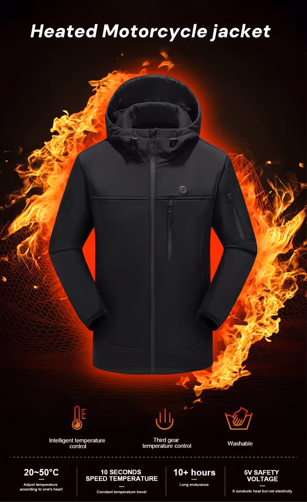 OEM Design Men&prime;s Fleece Motorcycle Heated Protective Zip Jacket for Winter