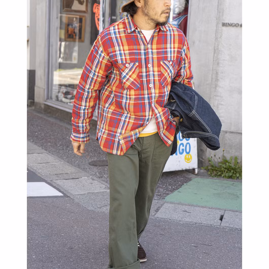 Custom Design Logo Street Red Plaid Shirt Plaid Flannel Fashion Shirt Jacket for Men
