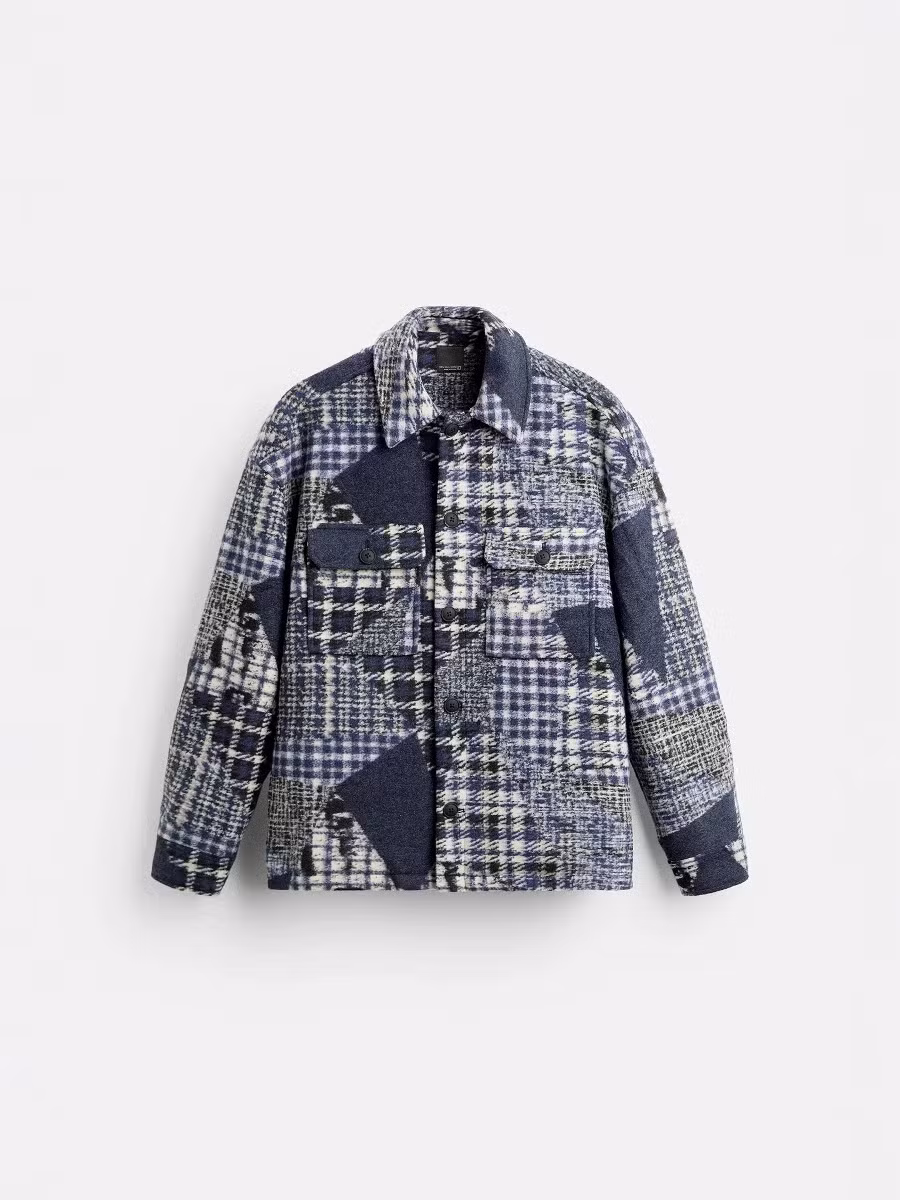 Men&prime;s Flannel Patchwork Lapel Long Sleeve Shirt Jacket
