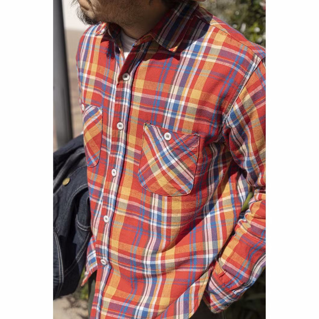 Custom Design Logo Street Red Plaid Shirt Plaid Flannel Fashion Shirt Jacket for Men