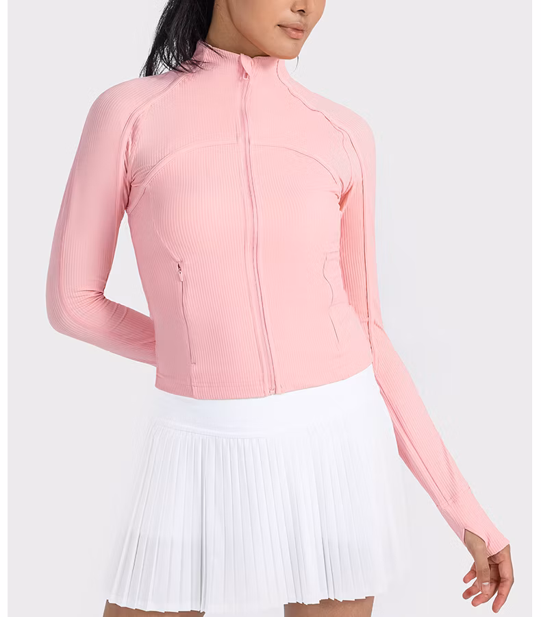 Ribbed Jacket Elastic Yoga Wear Sports Running Zipper Short Jacket