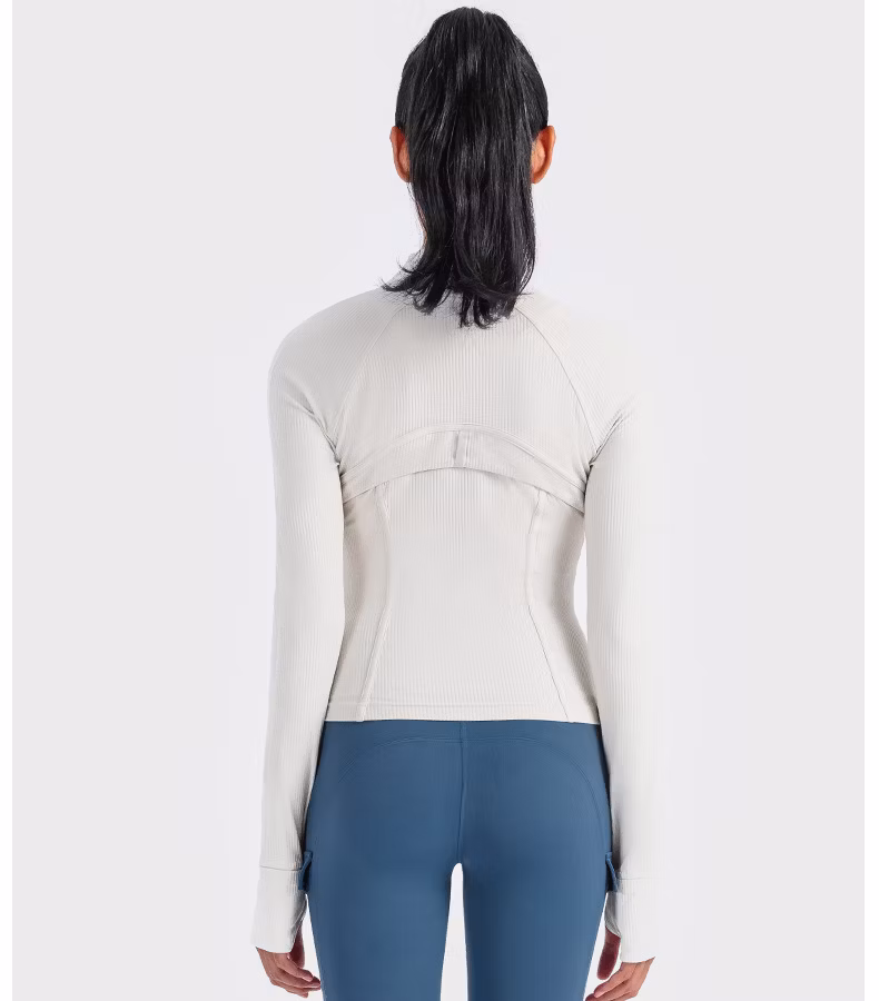 Ribbed Jacket Elastic Yoga Wear Sports Running Zipper Short Jacket