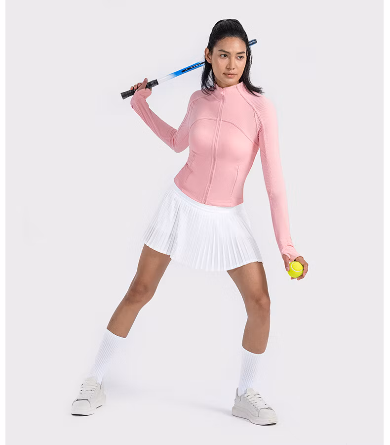 Ribbed Jacket Elastic Yoga Wear Sports Running Zipper Short Jacket
