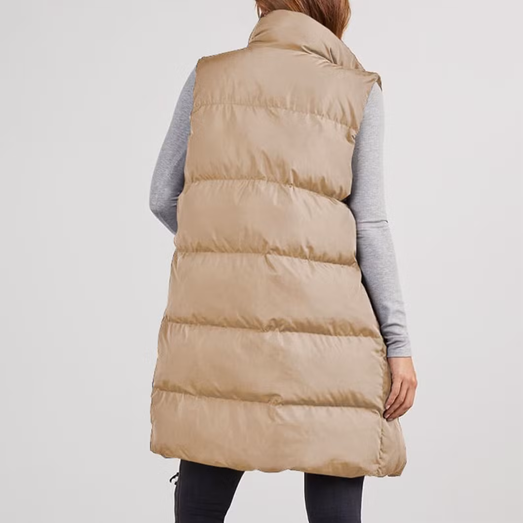 Women&prime;s Fleece Long Gilets Winter Jacket with Pockets Oversized Hooded Baby Pink Quilted Gilet
