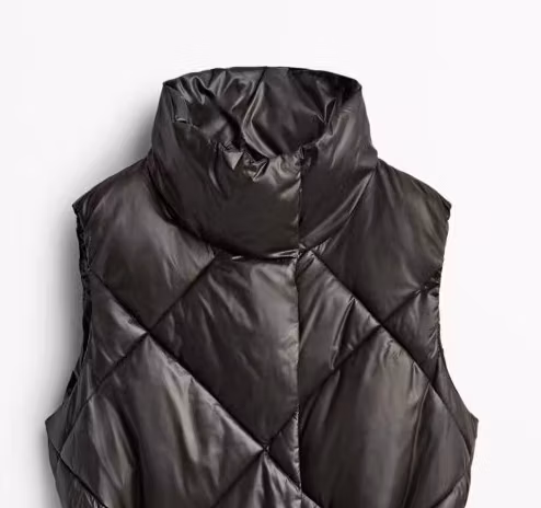 Women&prime;s Black PU Stand Collar Winter Jacket Ladies Faux Leather Puff Coat