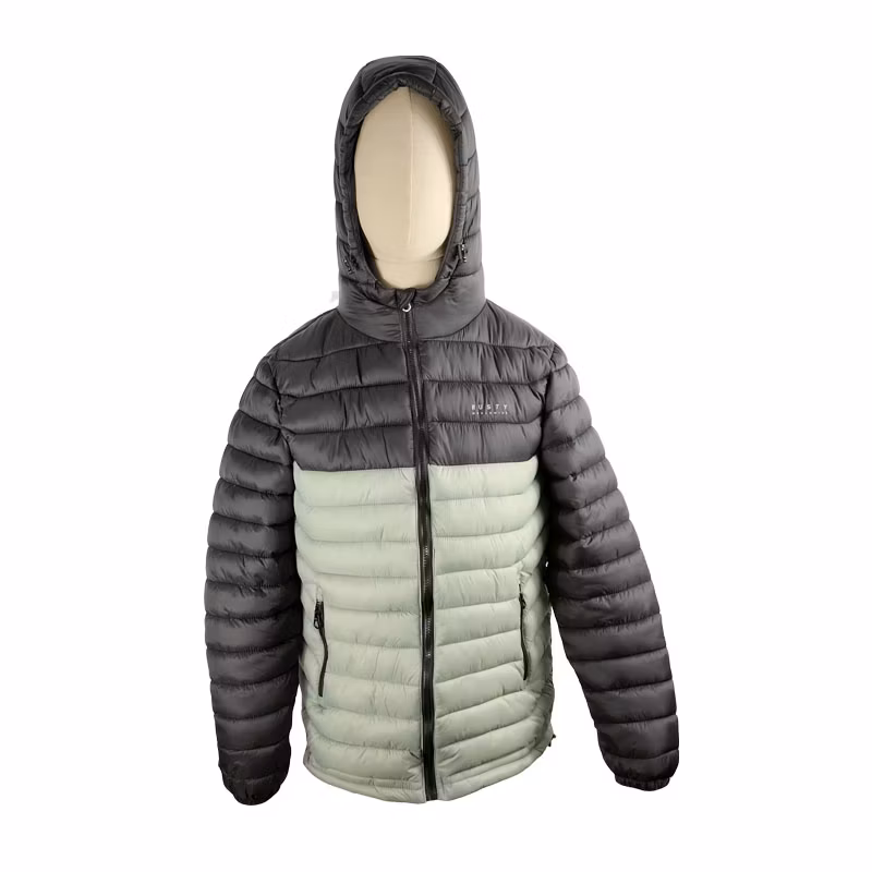 Adult Winter Hooded Short Style Straight/Direct Hood Contrast Color Green/Black Padded/Quilted Coat Down Fashion Light Weight Puffer Jacket Coat