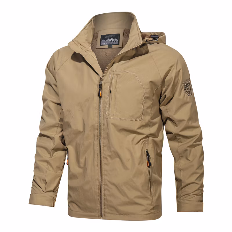Custom Made Kahki Outdoor Wear Ski Men Softshell Jacket Windbreaker