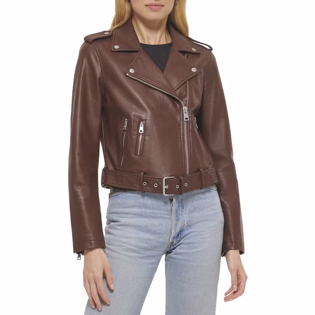 Asiapo China Factory Women&prime;s Street Classic Motorcycle Biker Racer PU Leather Jacket