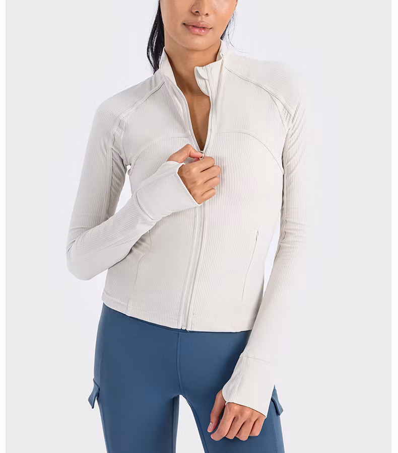 Ribbed Jacket Elastic Yoga Wear Sports Running Zipper Short Jacket