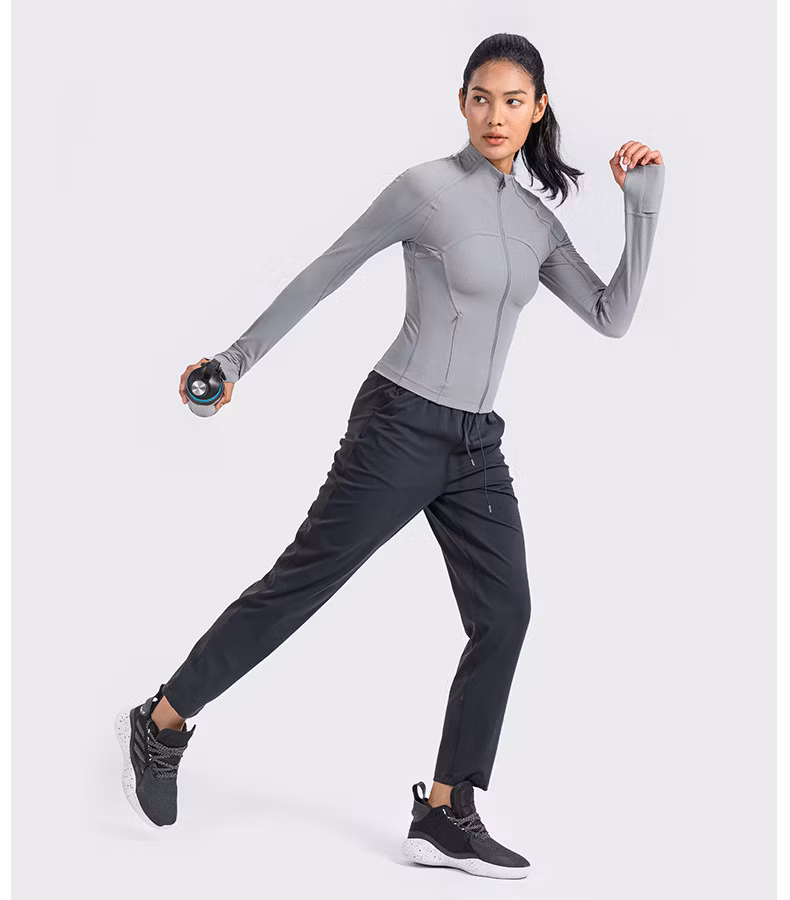 Ribbed Jacket Elastic Yoga Wear Sports Running Zipper Short Jacket