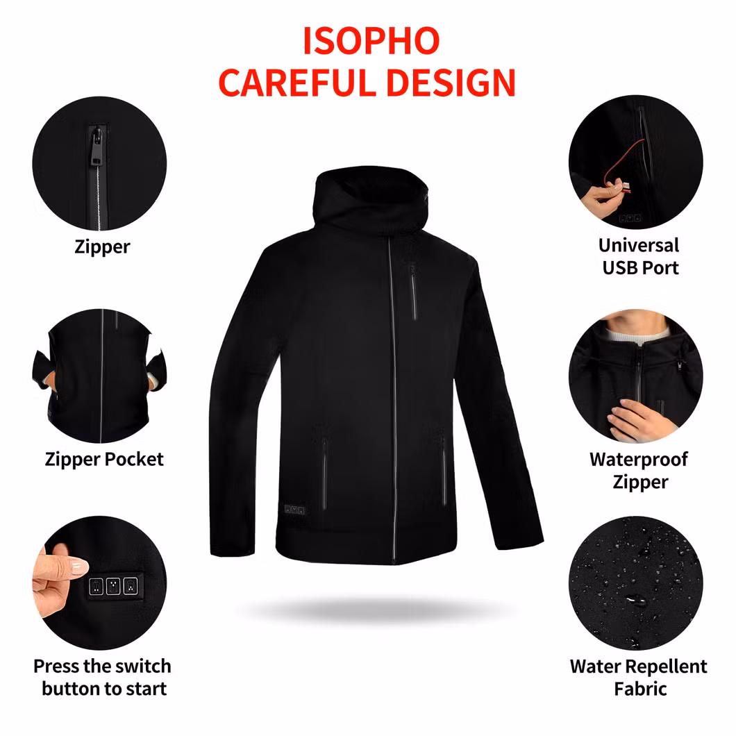 USB Heated Coat Heated Shell Jacket Electric Heating Jacket for Men Women