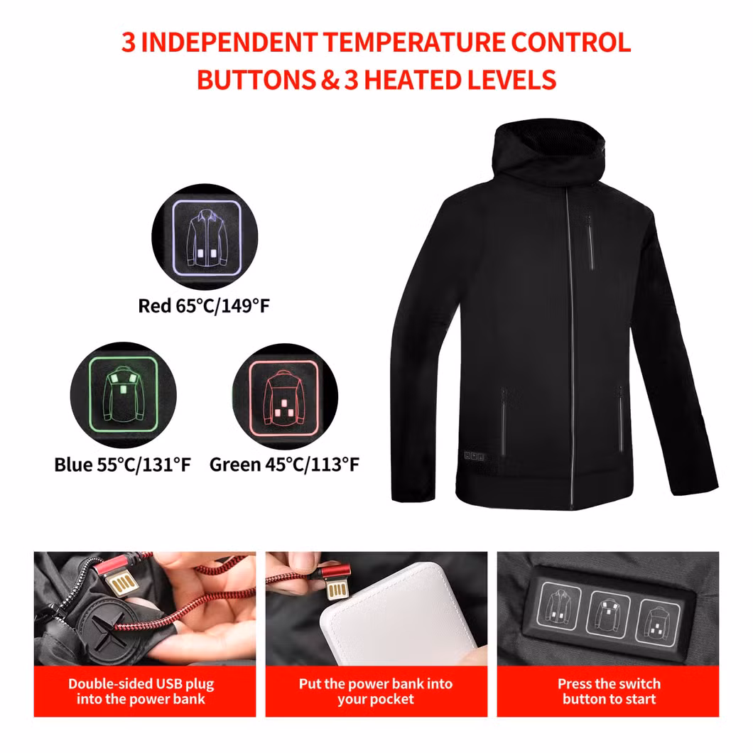 USB Heated Coat Heated Shell Jacket Electric Heating Jacket for Men Women