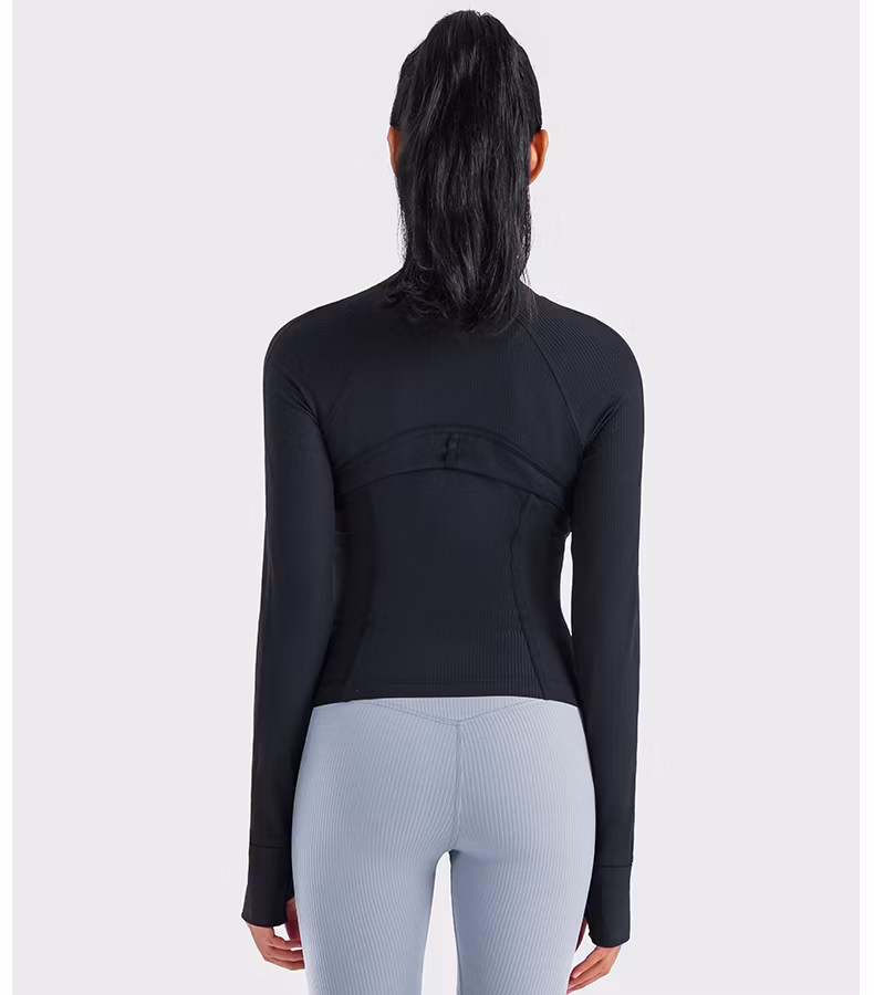 Ribbed Jacket Elastic Yoga Wear Sports Running Zipper Short Jacket