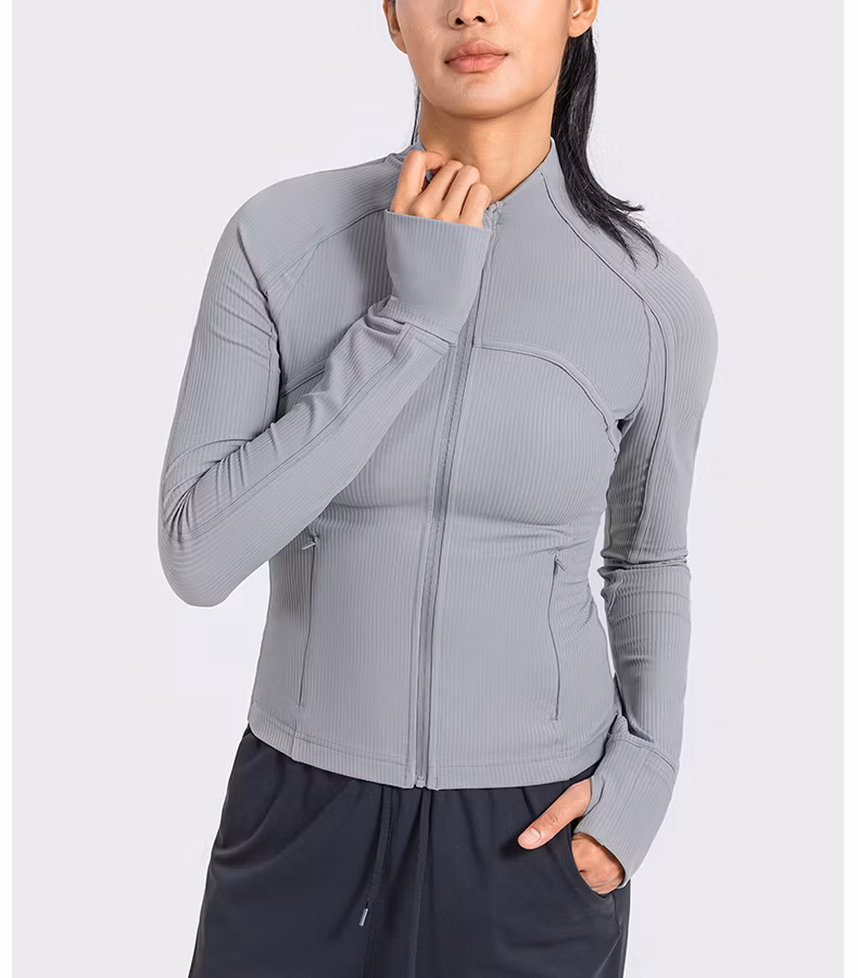 Ribbed Jacket Elastic Yoga Wear Sports Running Zipper Short Jacket