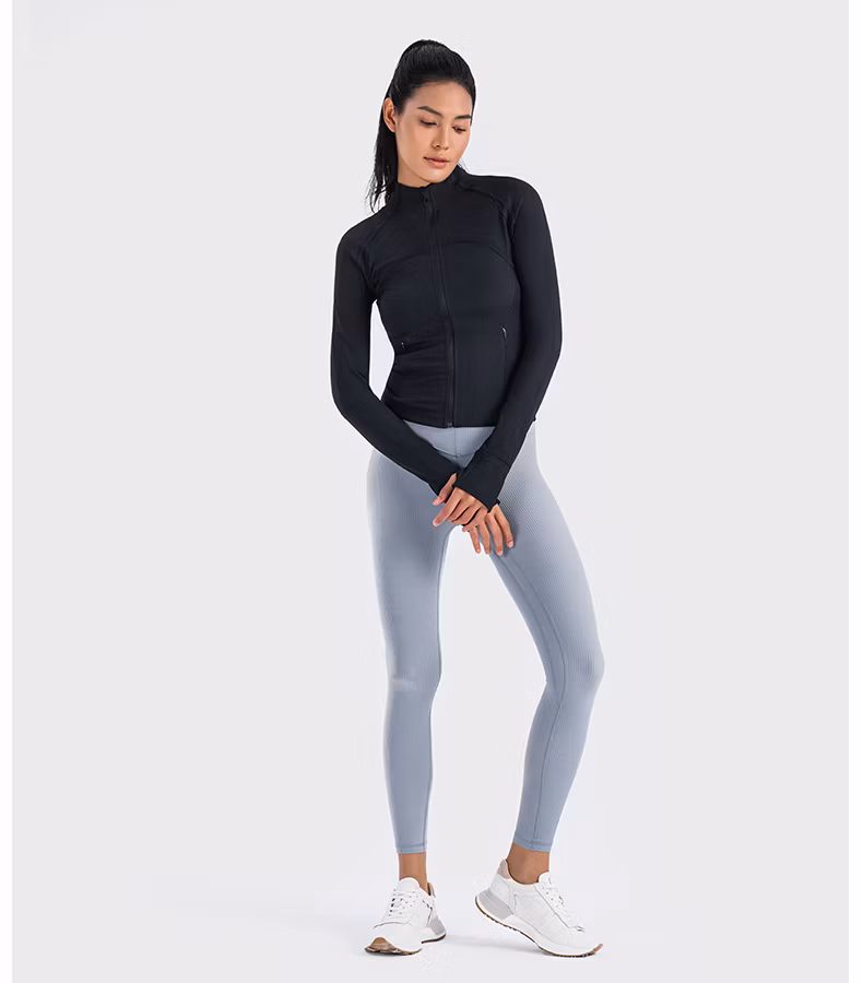 Ribbed Jacket Elastic Yoga Wear Sports Running Zipper Short Jacket