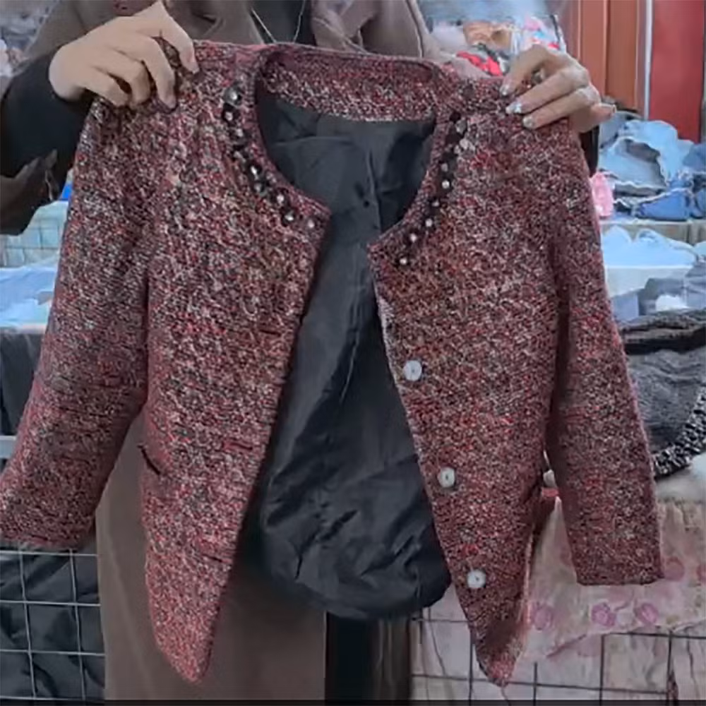 Used Knitted Coats Hot Sale Clothing Second Hand Tweed Fabric Women Jacket