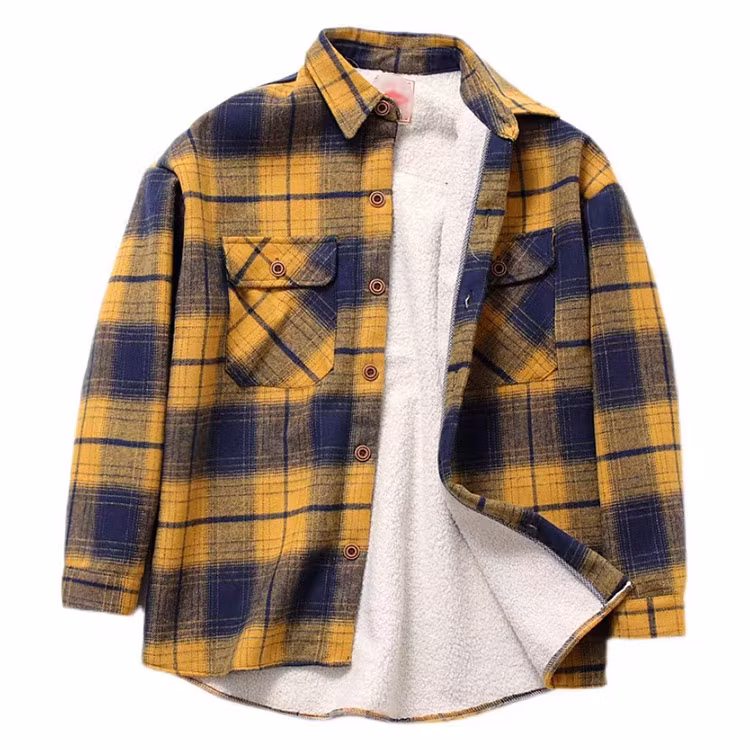 Sherpa Custom Logo Warm Fleece Brushed Lined Flannel Plaid Shirt Jackets