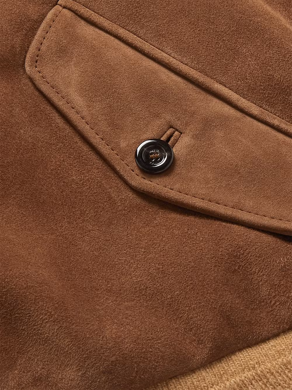 2023 New Design Ribbing Funnel Neck Flap Button Pocket Full Zip Suede Jacket for Men
