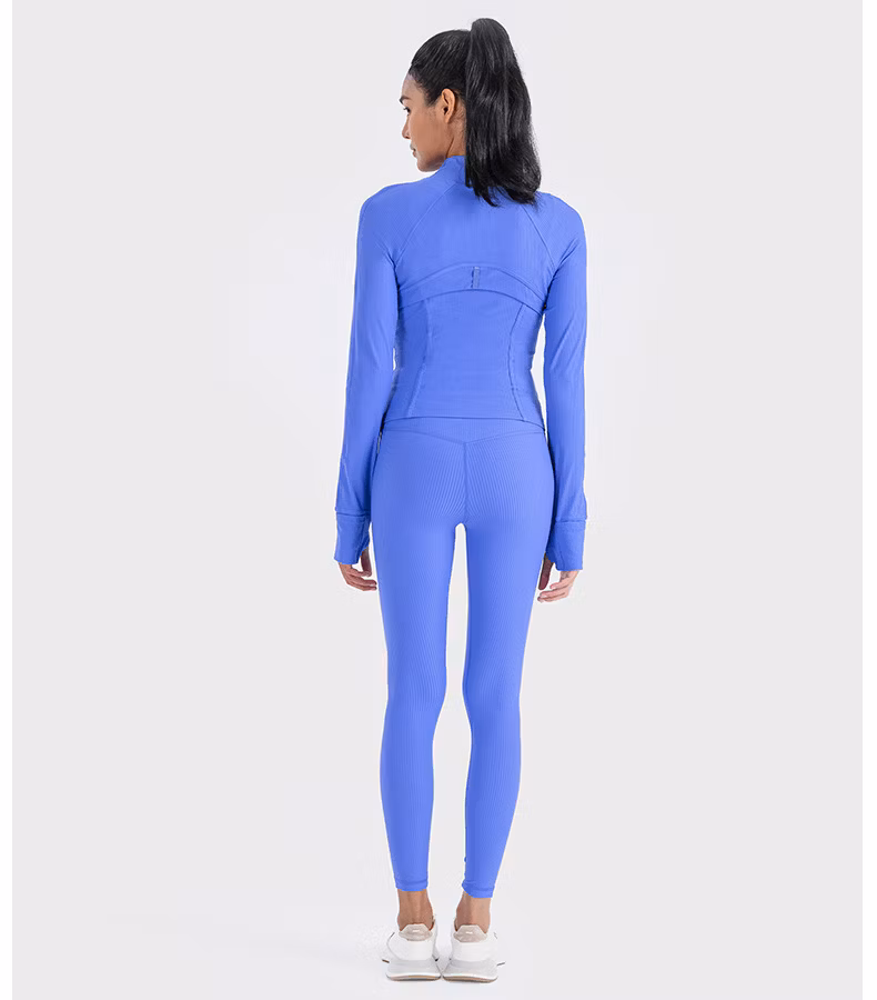 Ribbed Jacket Elastic Yoga Wear Sports Running Zipper Short Jacket