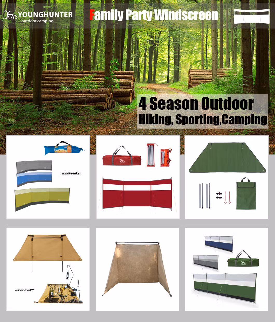 300d Polyester Oxford Waterproof Outdoor Camping Beach Sun Shade Holiday Windbreak Garden Camping-Khaki