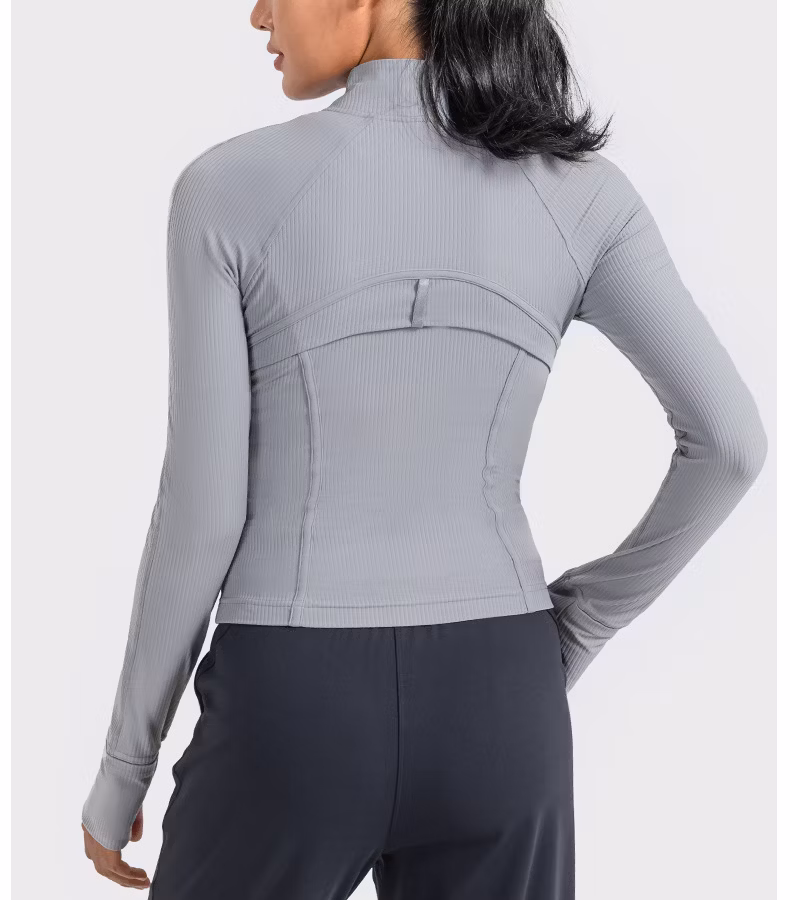Ribbed Jacket Elastic Yoga Wear Sports Running Zipper Short Jacket