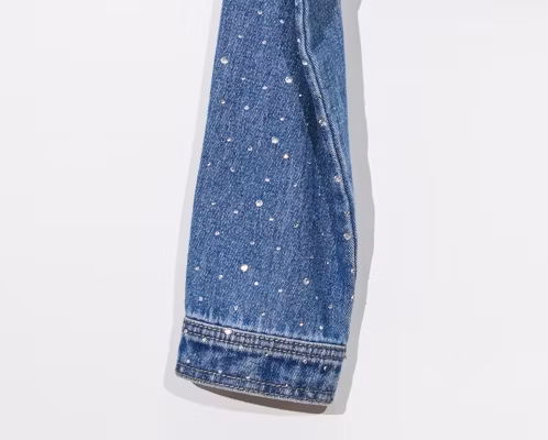 Women&prime;s Denim Diamond Cut Rhinestone Short Jacket