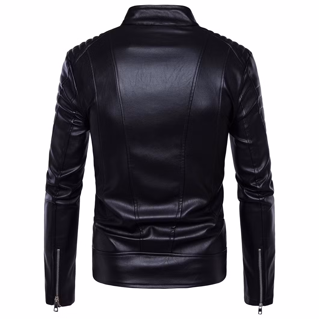 Men Solid Black PU Leather Jacket Biker Sports Outdoor Jackets Outdoor Clothing