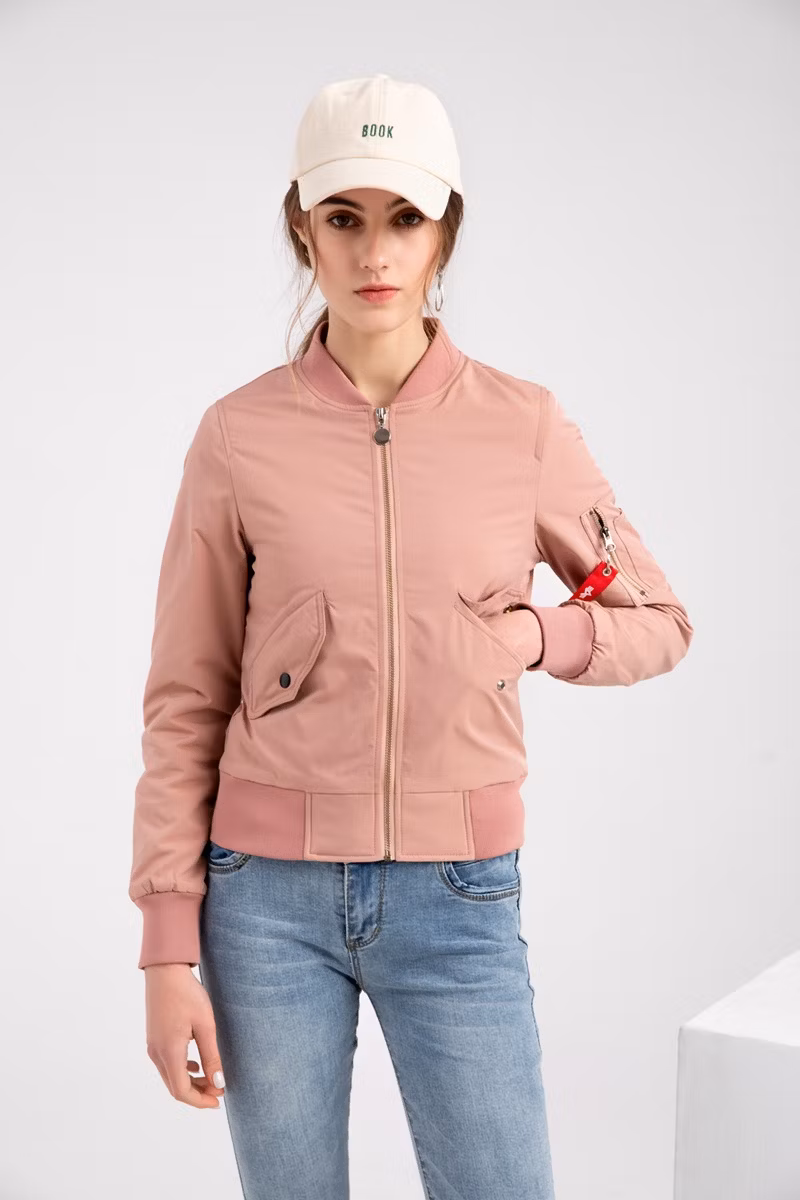 Jackets Pink Dyed Fashion New Standing Collar Bomber Jackets Long Sleeve Zipper Jacket Woman Jackets for Lady Bomber Jacket