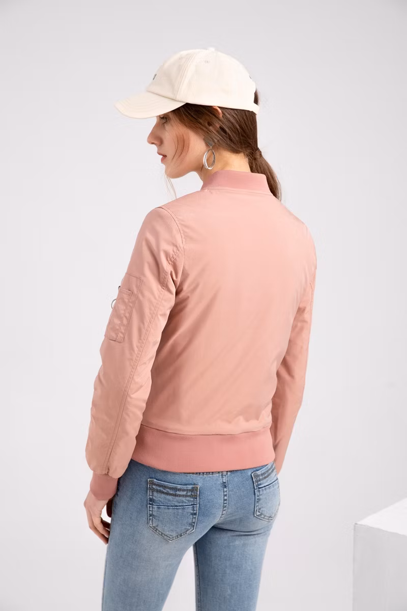Jackets Pink Dyed Fashion New Standing Collar Bomber Jackets Long Sleeve Zipper Jacket Woman Jackets for Lady Bomber Jacket