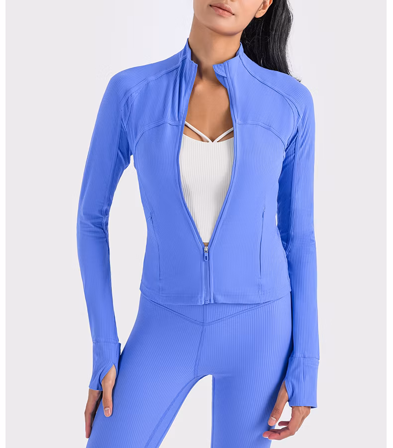 Ribbed Jacket Elastic Yoga Wear Sports Running Zipper Short Jacket