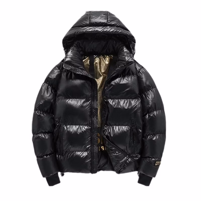Custom Down Coat Mens Removeable Hooded Short Jackets Outdoor Thick Winter Bomber Shiny Puffer Jacket for Men