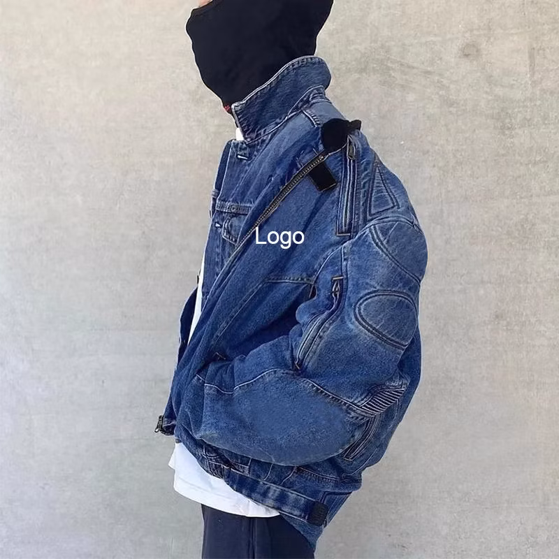 Custom Zip up Denim Jacket Oversized Vintage Streetwear Jackets Racing Motorcycle Streetwear Jean Jacket for Men