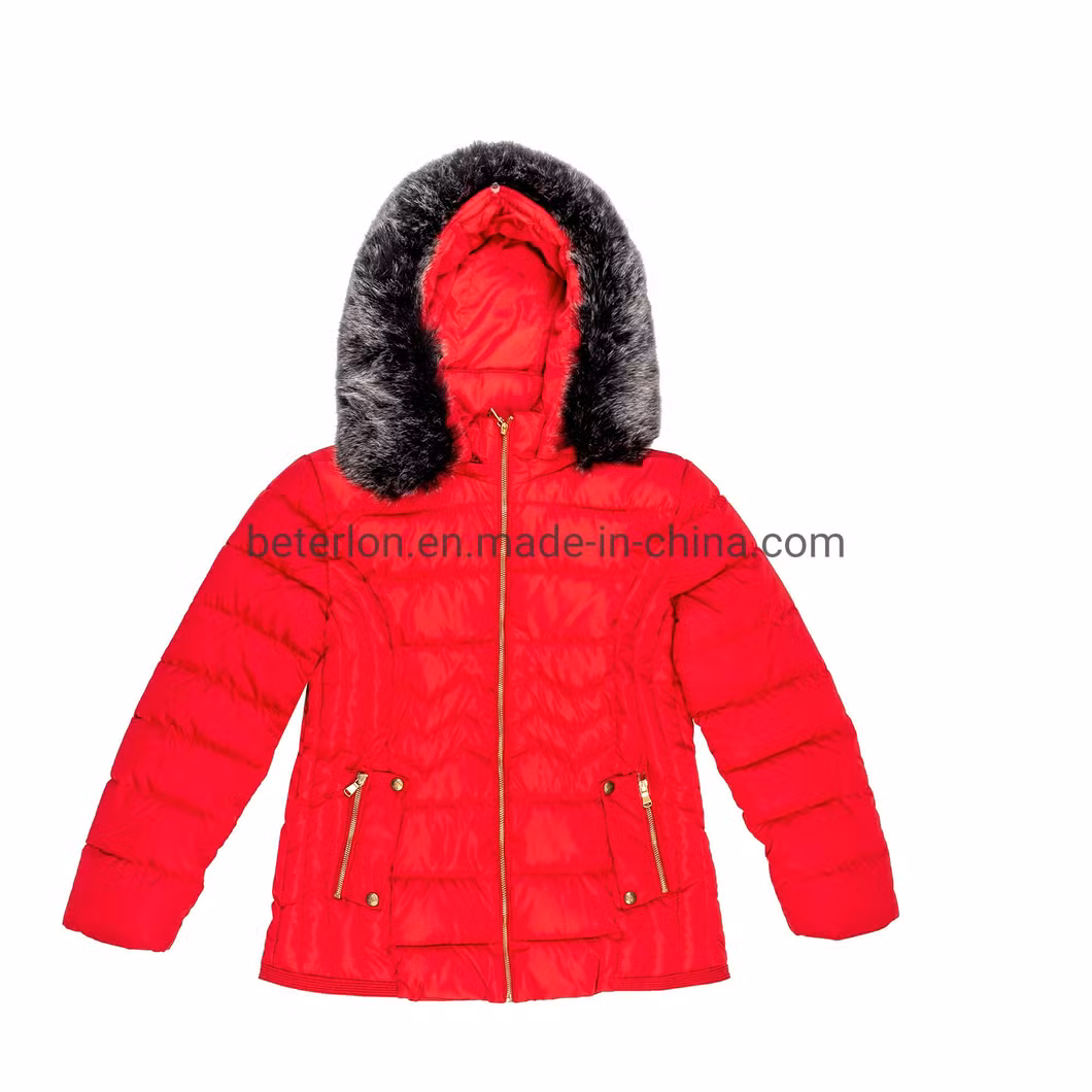 Ladies Leisure Water Resistant Hood Faux Fur Padding Jacket