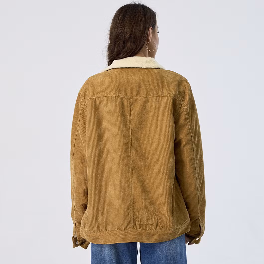 Custom Casual Warm Plus Size Distressed Long Sleeve Women Corduroy Jacket