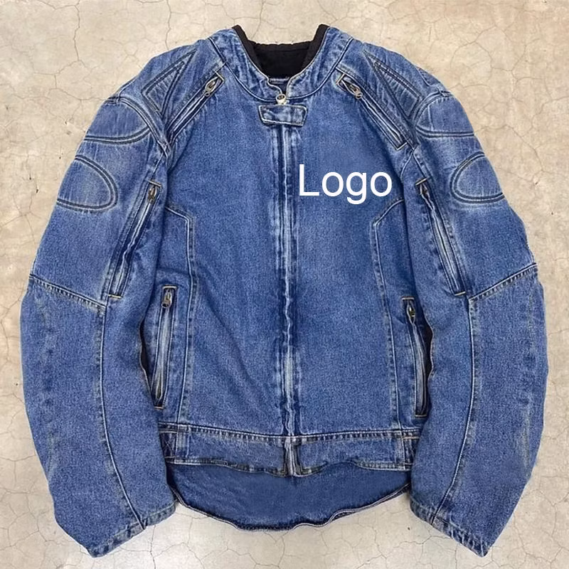 Custom Zip up Denim Jacket Oversized Vintage Streetwear Jackets Racing Motorcycle Streetwear Jean Jacket for Men