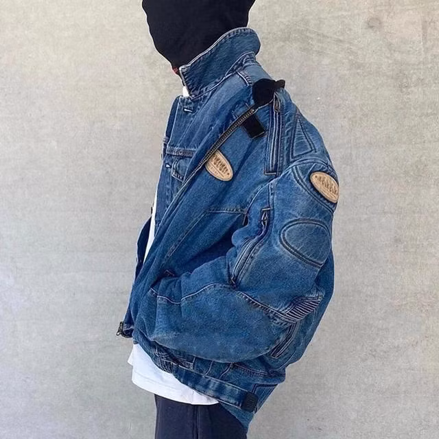 Oversized Vintage Racing Motorcycle Streetwear Jean Denim Jacket Men