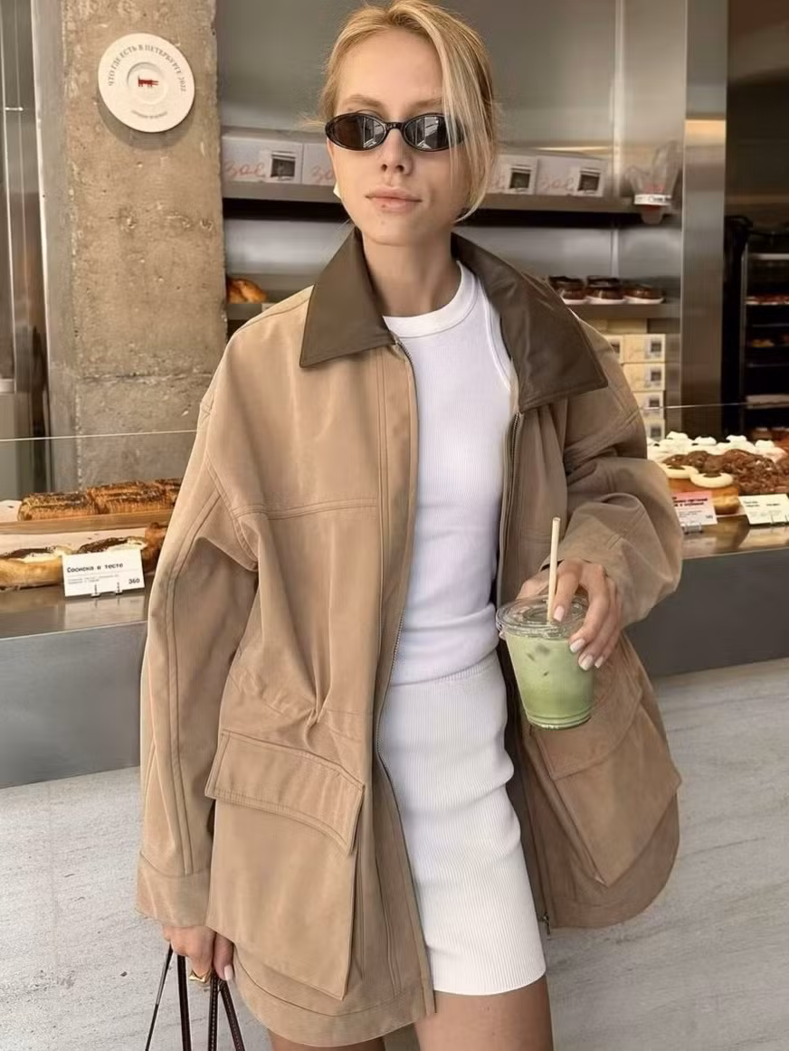 Fashionable Workwear Style Long-Sleeved Waist Windbreaker Jacket Top 2025 Spring and Autumn New Arrivals