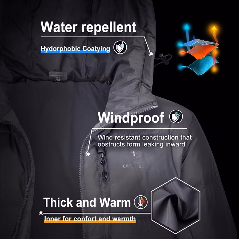 Custom Logo High Quality Padded Thick Goose Warm Breathable Waterproof Packable Polyester Winter Coat Outdoor Leisure Sports Duck Down Jacket