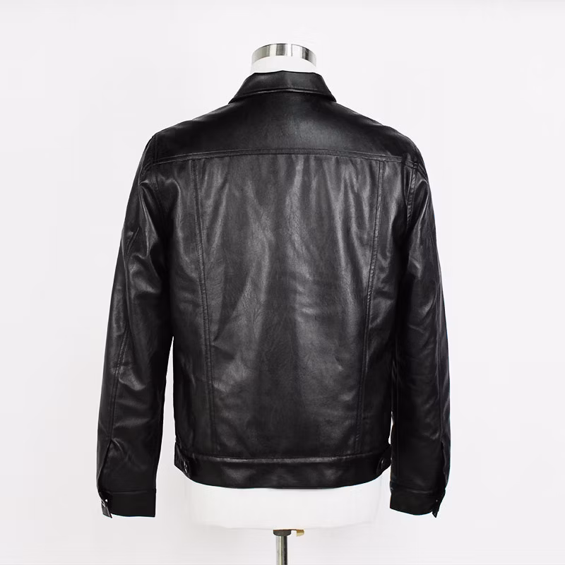 Men&prime;s Vintage Black Color PU Jacket Finely Processed Spring Autumn Outdoor Casual Faux Leather Jacket