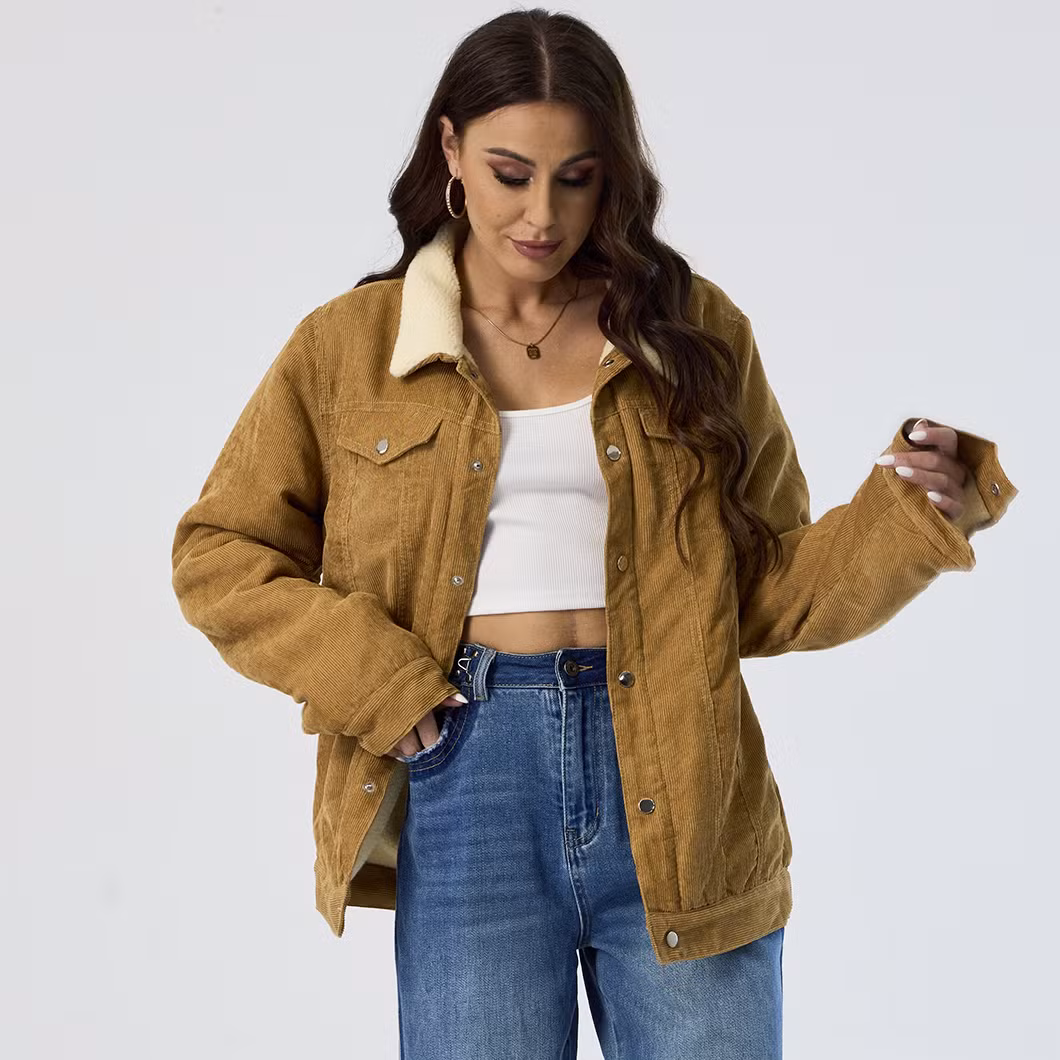 Custom Casual Warm Plus Size Distressed Long Sleeve Women Corduroy Jacket