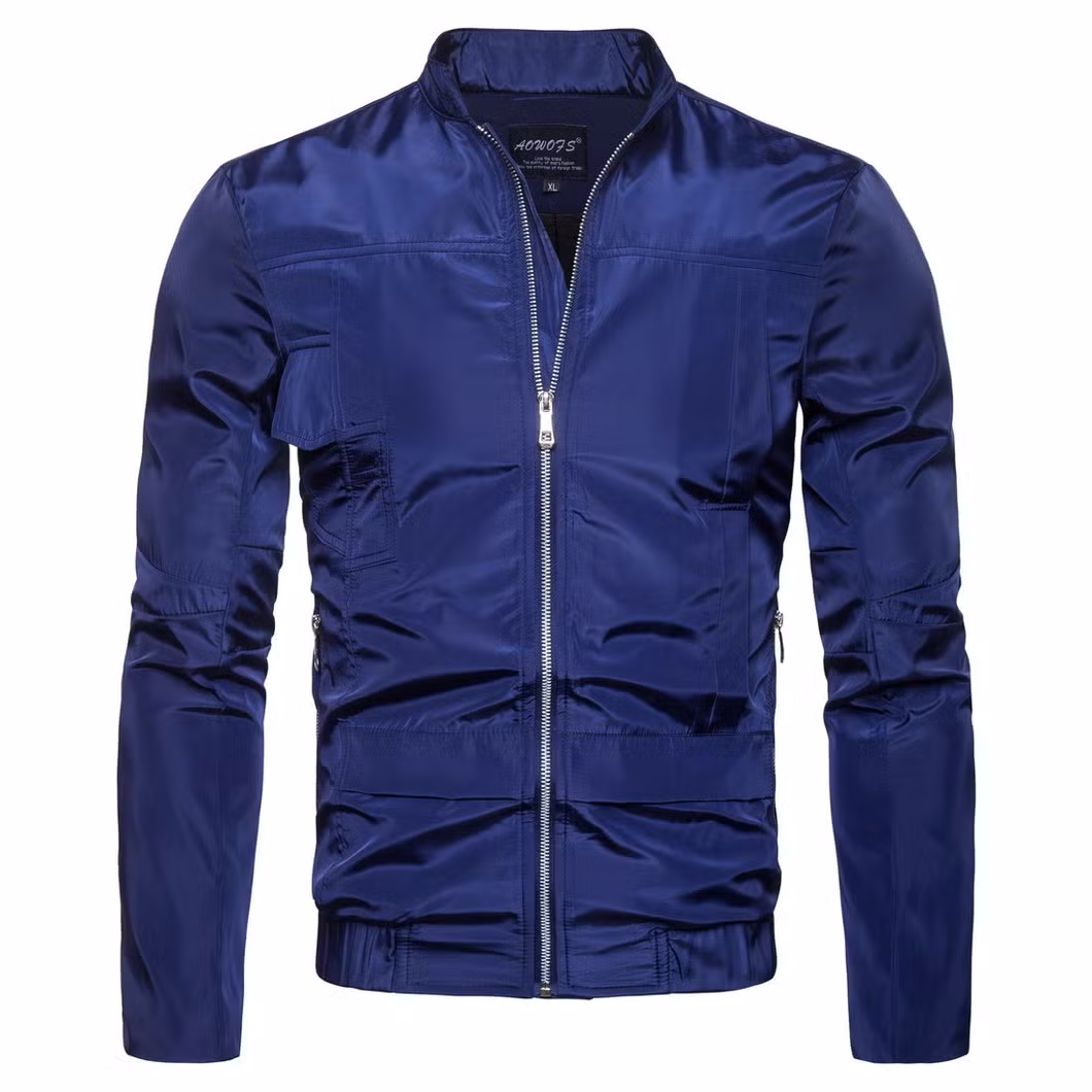 Custom Men Blue Stand up Collar Bomber Varsity Jackets College Baseball Jacket