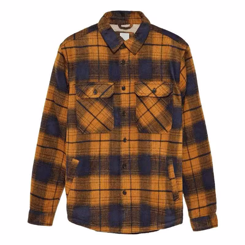 Winter Spring Plaid Cotton Sherpa Flannel Shirts Button up Check Pattern Men Work Outwear Shirts Jackets Coat