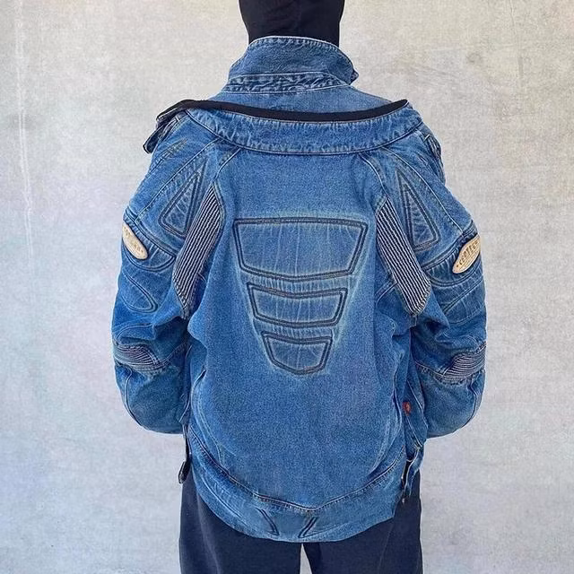 Oversized Vintage Racing Motorcycle Streetwear Jean Denim Jacket Men
