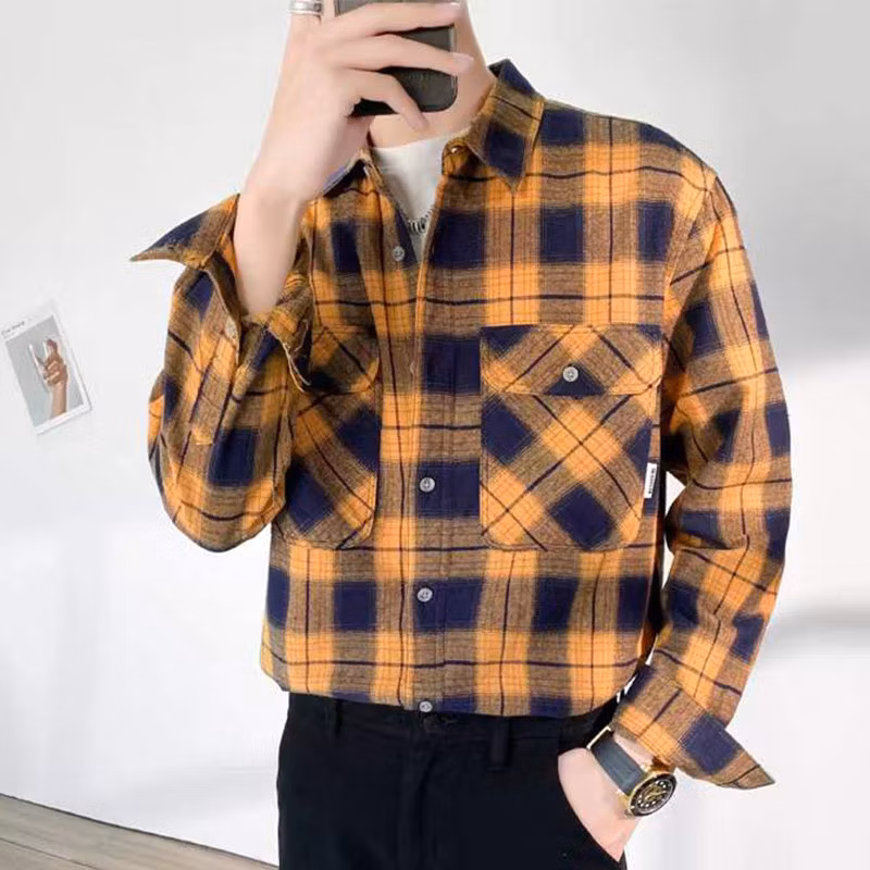 Winter Spring Plaid Cotton Sherpa Flannel Shirts Button up Check Pattern Men Work Outwear Shirts Jackets Coat